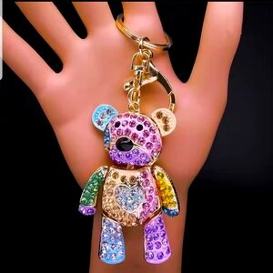 CuteSweet Colorful Full Crystal Big Bear KeyChain Rhinestone Bag Accessories